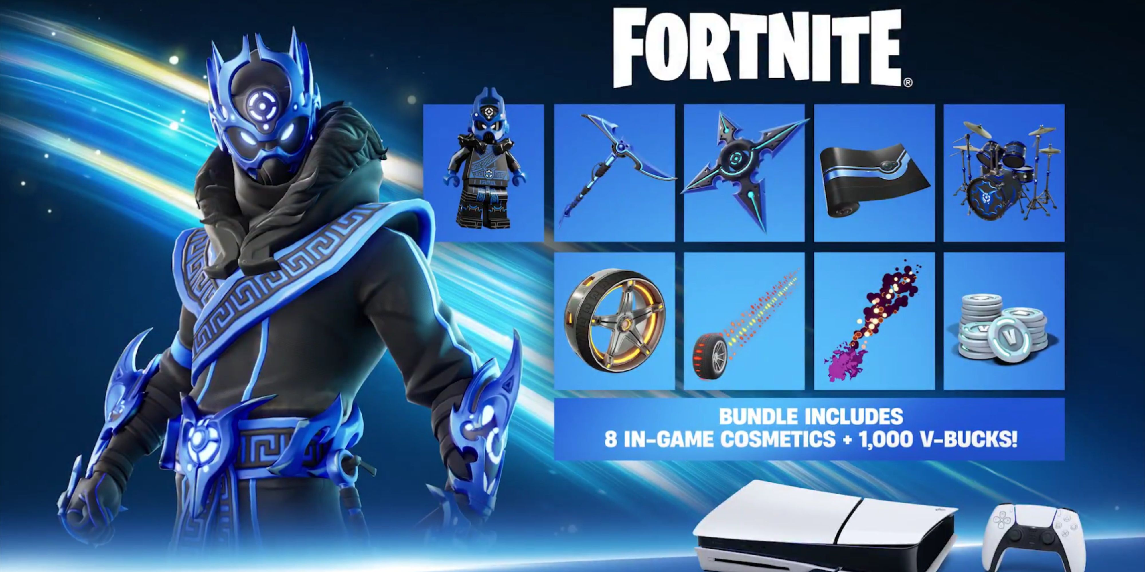 fortnite cobalt snowfoot skin and all of the other cosmetics included with the slim ps5 bundle.