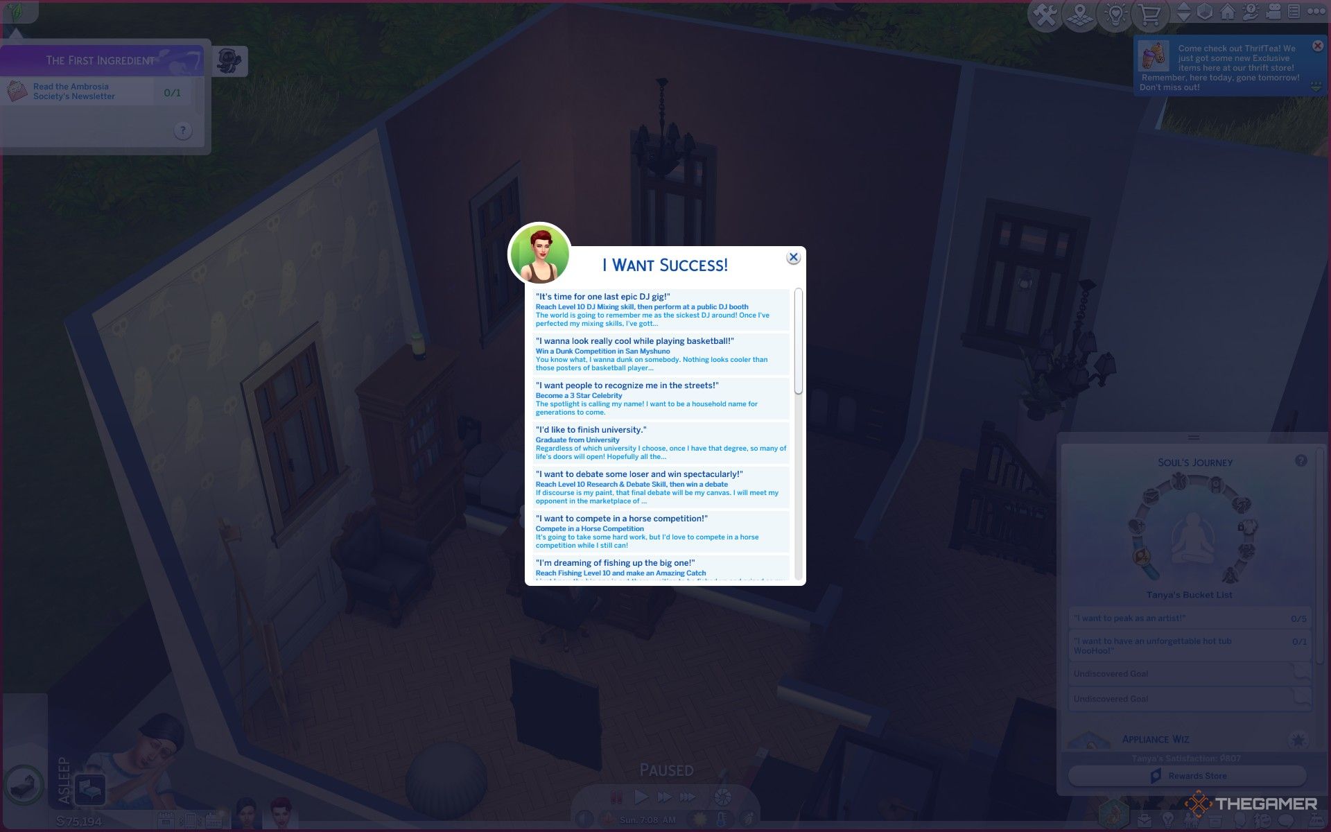 The success Perfect Wish bucket list goal in The Sims 4 Life and Death.