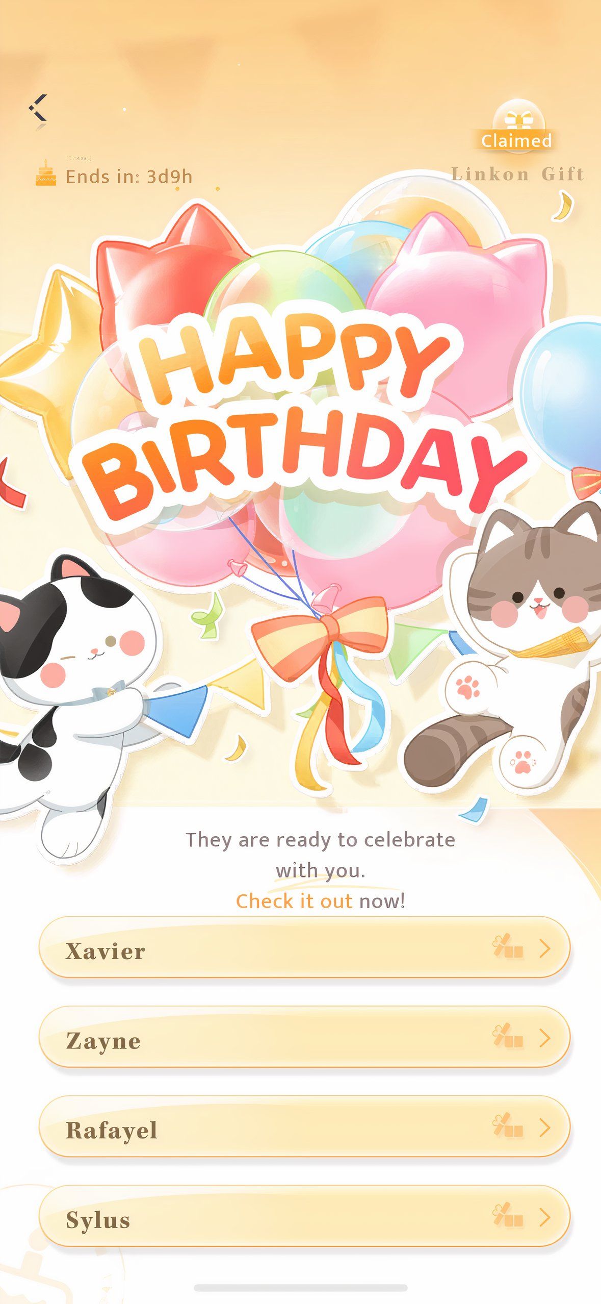 Love And Deepspace: An image of the event menu of the Player Birthday Event. 