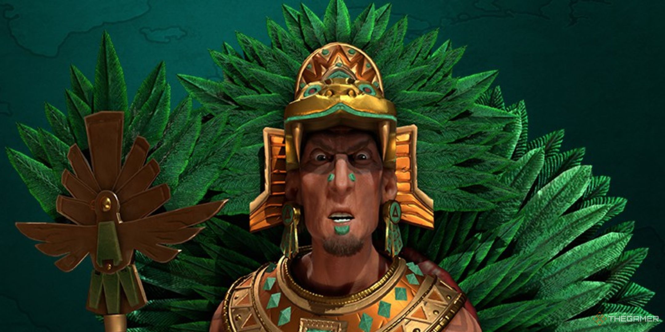 closeup of montezuma, leader of the aztecs in civilization 6.