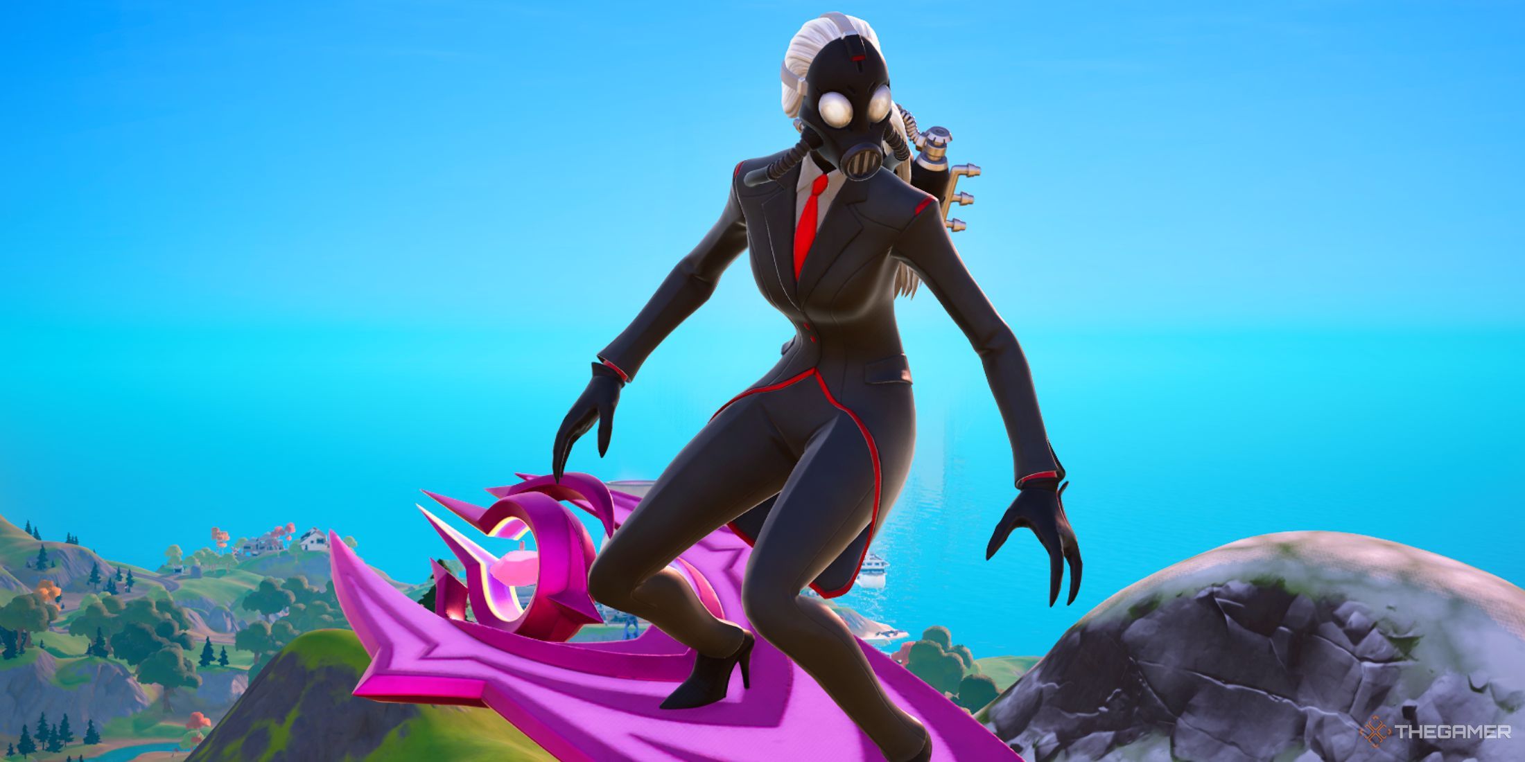 A screenshot of a Fortnite character gliding in Fortnite: Chapter 2 Remix.