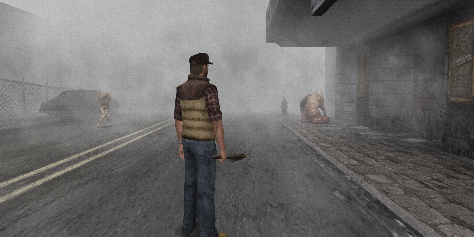 Travis Walking Through The Foggy Streets Of Silent Hill in Silent Hill: Origins.