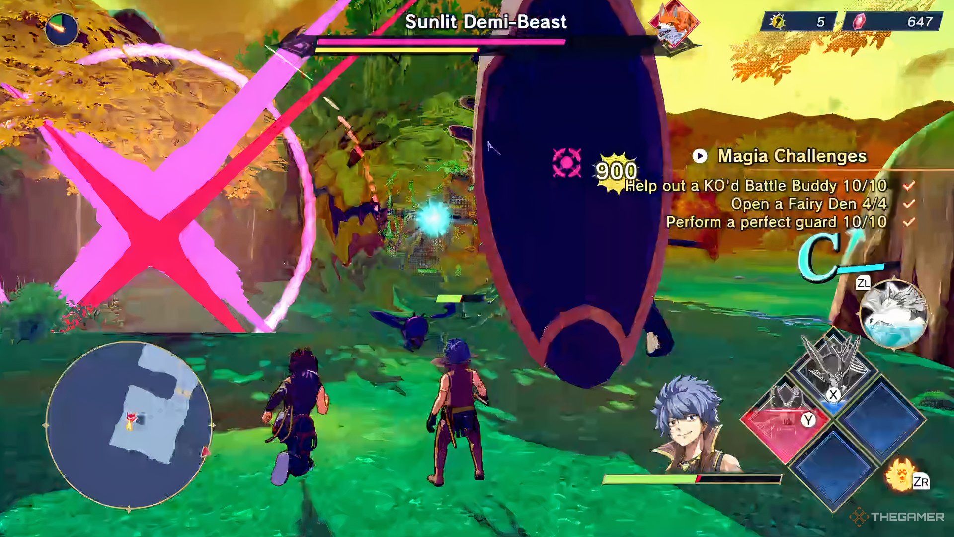 The sunlit demi beast is using an unblockable attack depicted by a red flashing light.