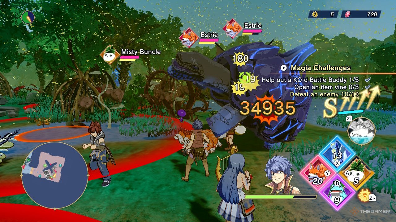 The player has an S rank combo while beating enemies in Farmagia.