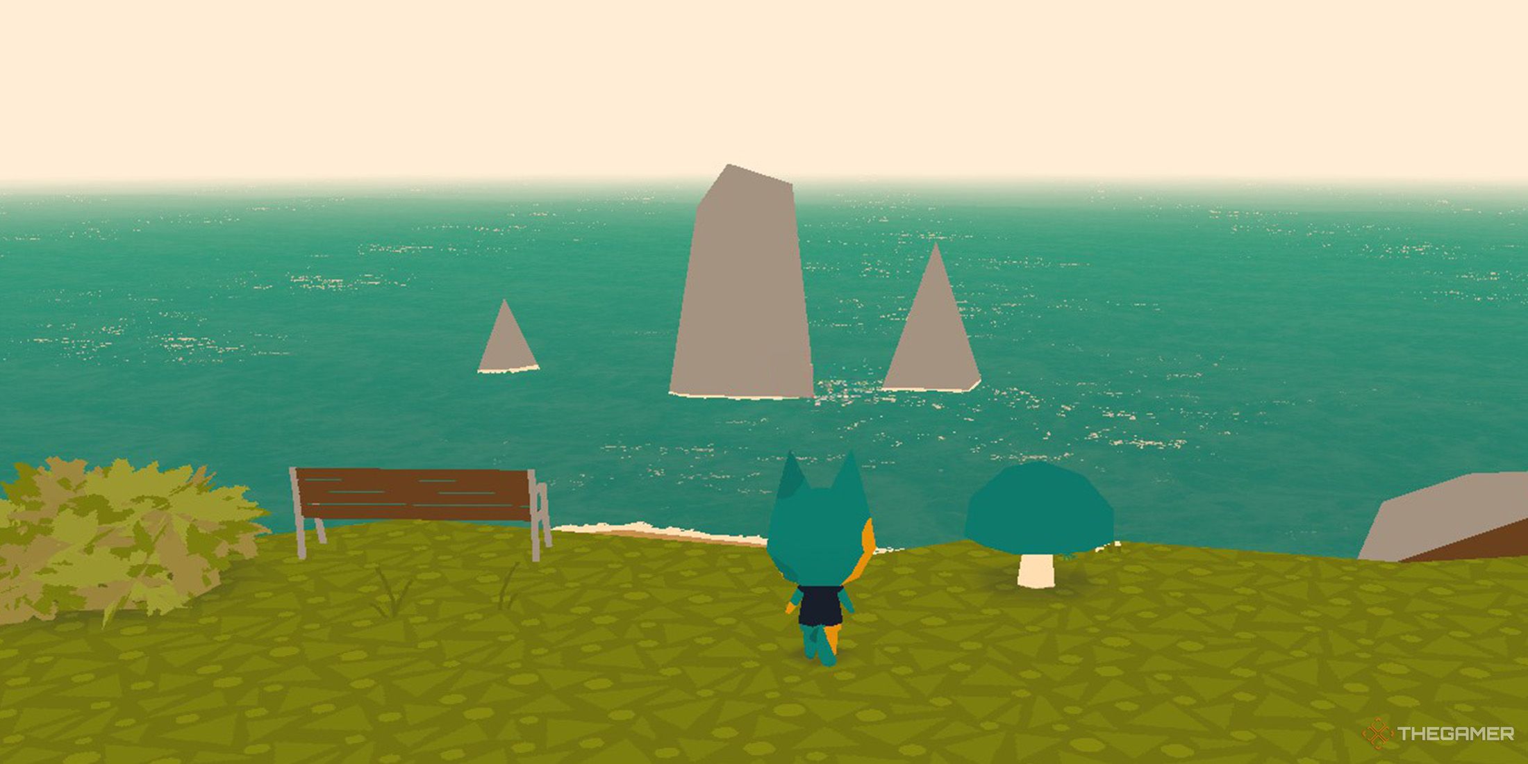 The player is looking at the rocks inside the ocean in Webfishing