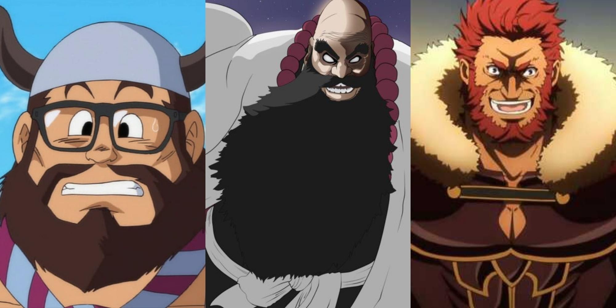 Ox-King in Dragon Ball, Ichibei Hyosube in Bleach, and Iskandar in FateZero