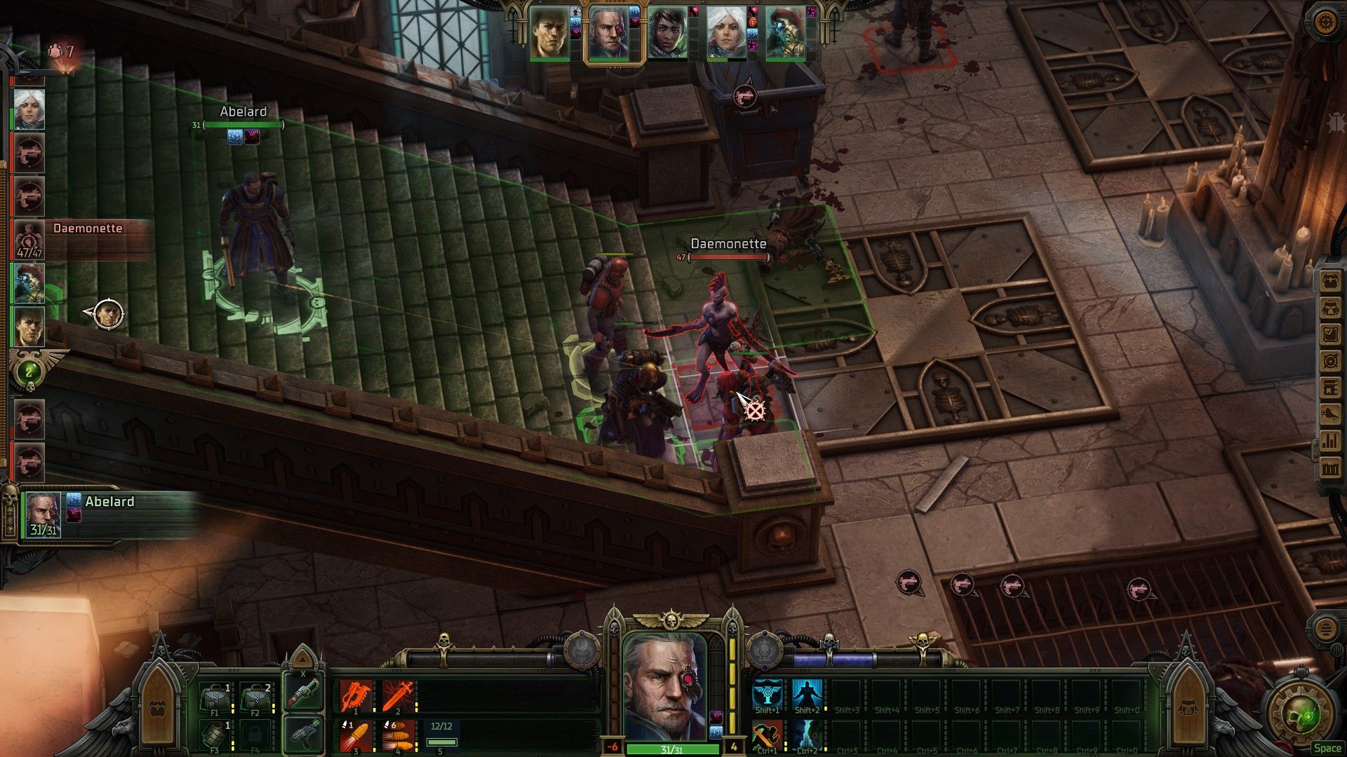 Abelard leads a fight against an accidentally-summoned daemonette on Rykad Minoris in Warhammer 40k: Rogue Trader