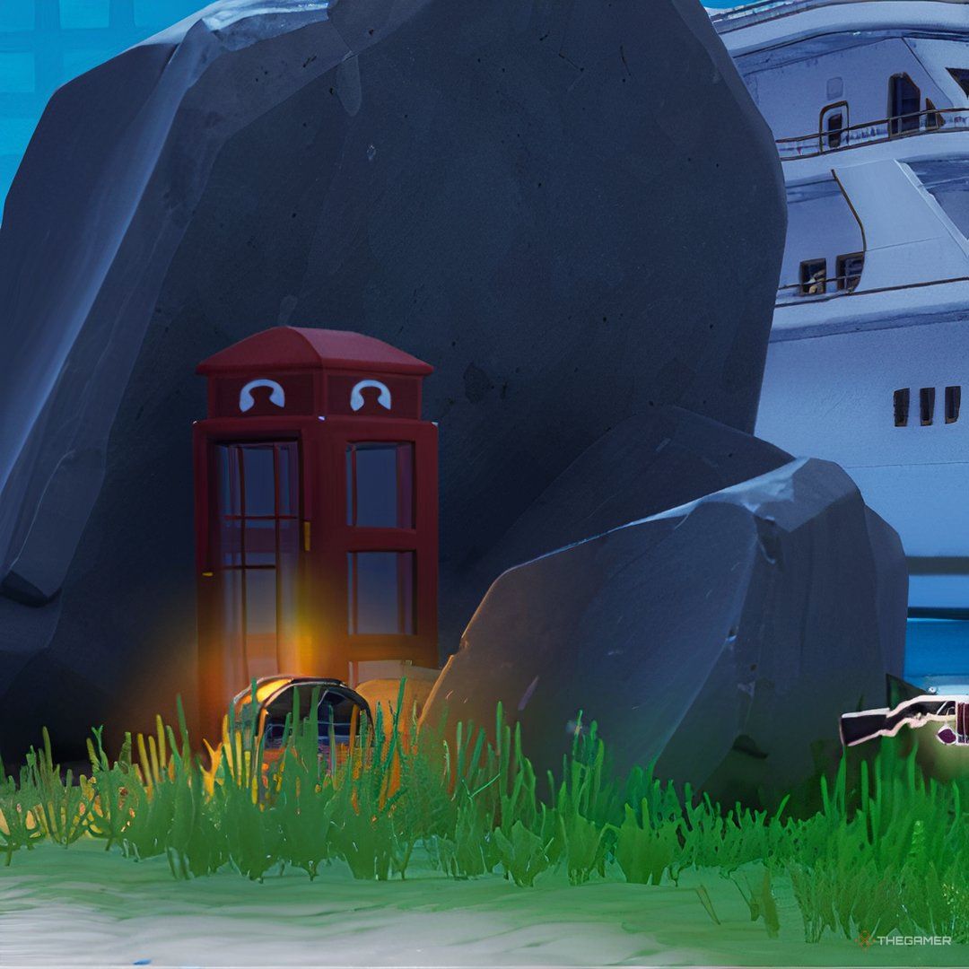 A screenshot of a phone booth in Fortnite.