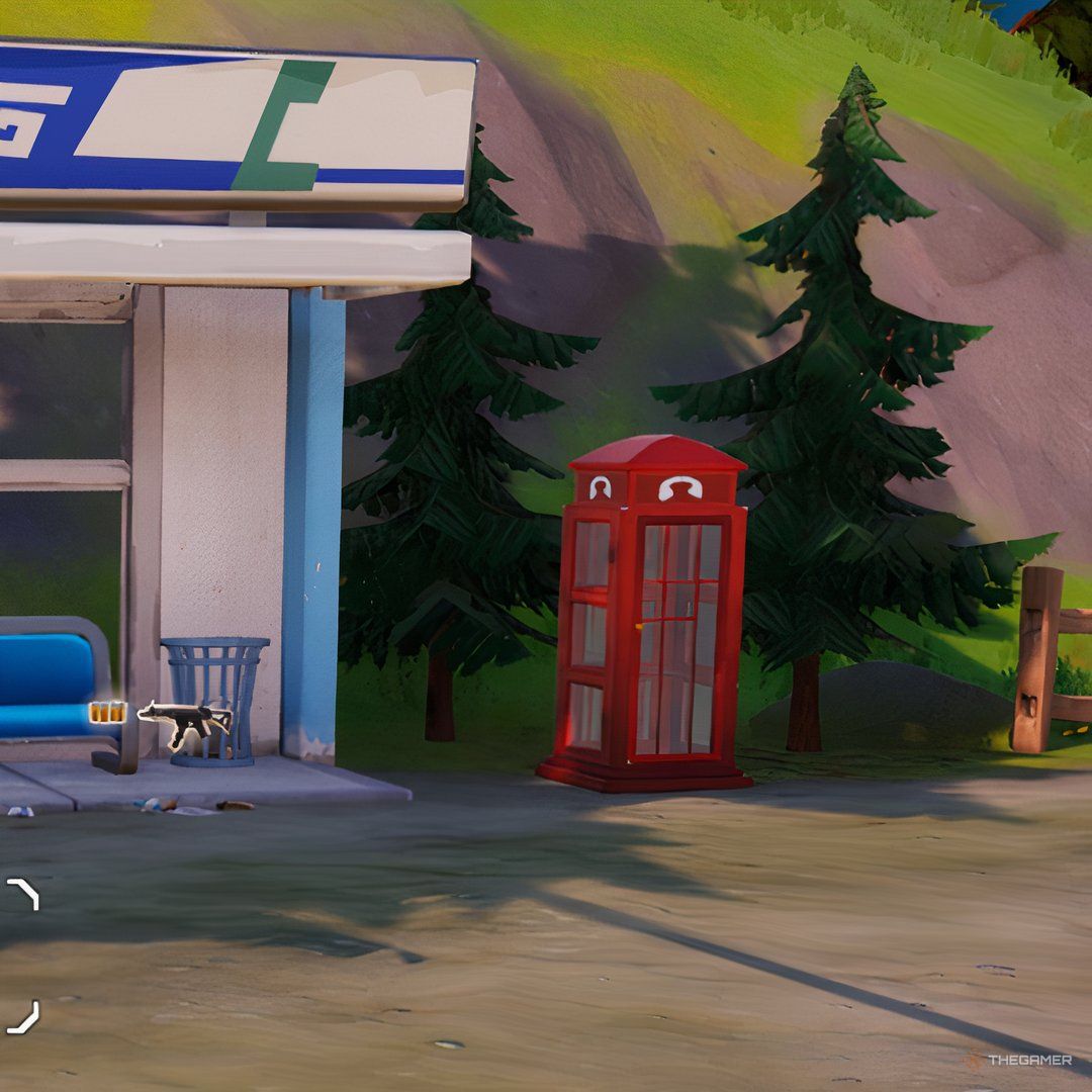 A screenshot of a phone booth in Fortnite.