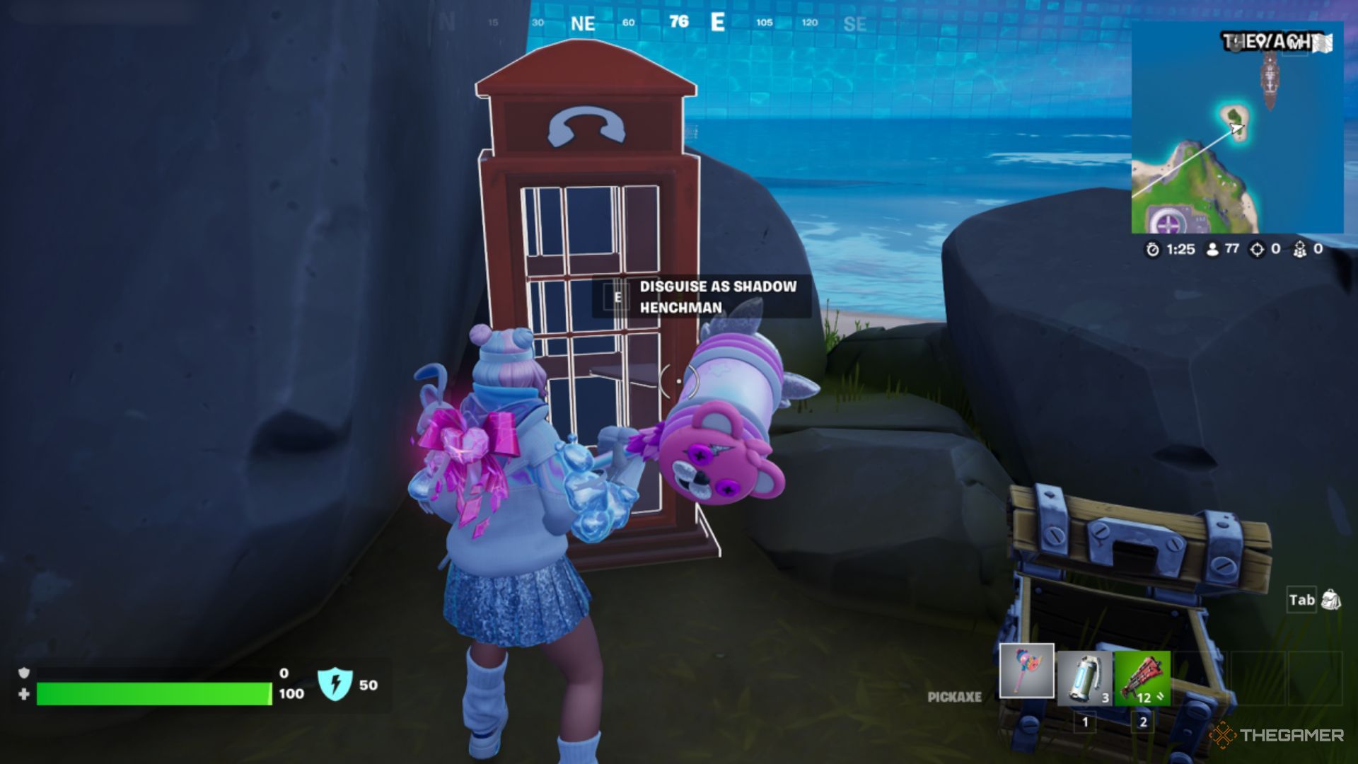 A screenshot of a player looking at a Fortnite phone booth.