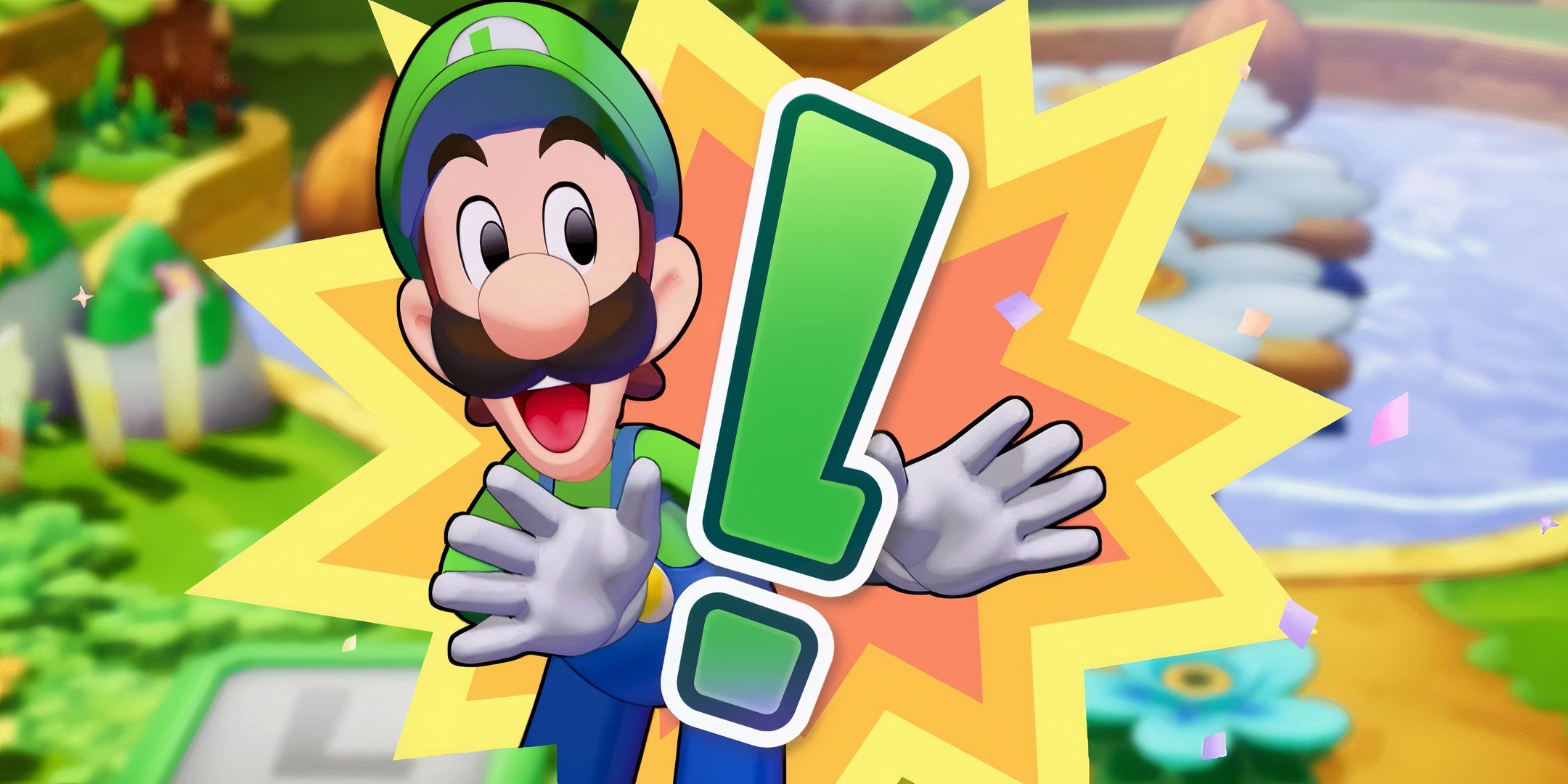 An 'L' shaped exclamation mark accompanies a very excited Luigi in Mario & Luigi Brothership. 