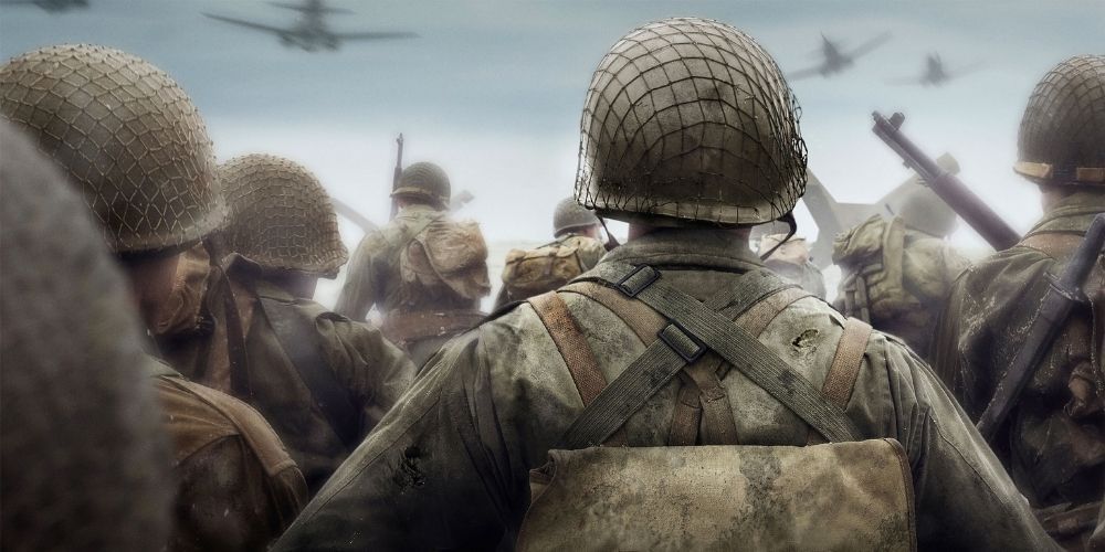 The back of a soldier's head in Call Of Duty: WW2