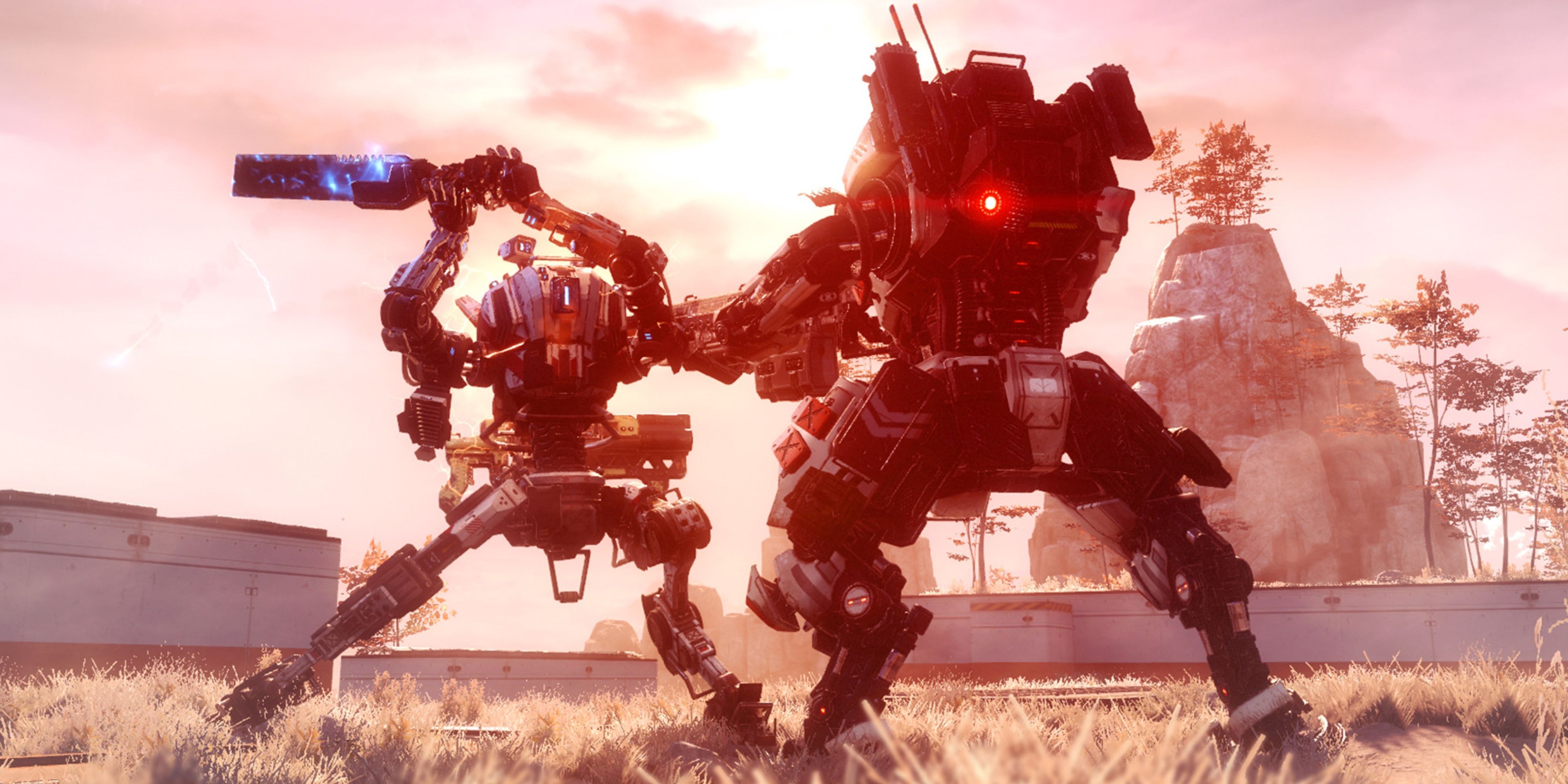 Two large titans battling in Titanfall 2