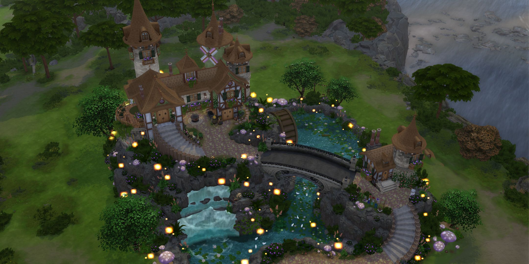 fairytale waterfall castle in the sims 4