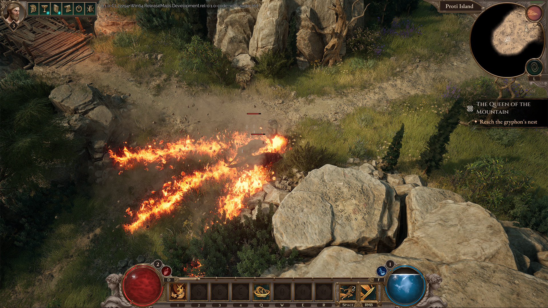 Titan Quest 2 Earth mastery - The Fissure skill with Lava and Additional modifiers.