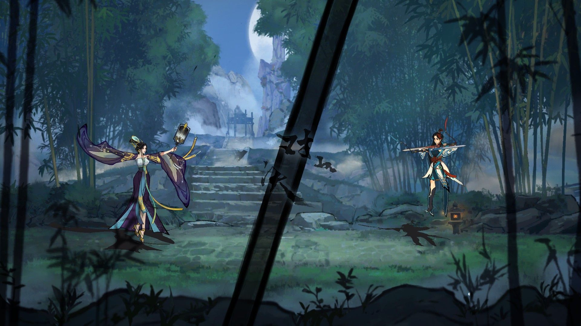 Tan Shuyan (left) faces off against Yan Xue (right) at the start of a battle phase in Yi Xian