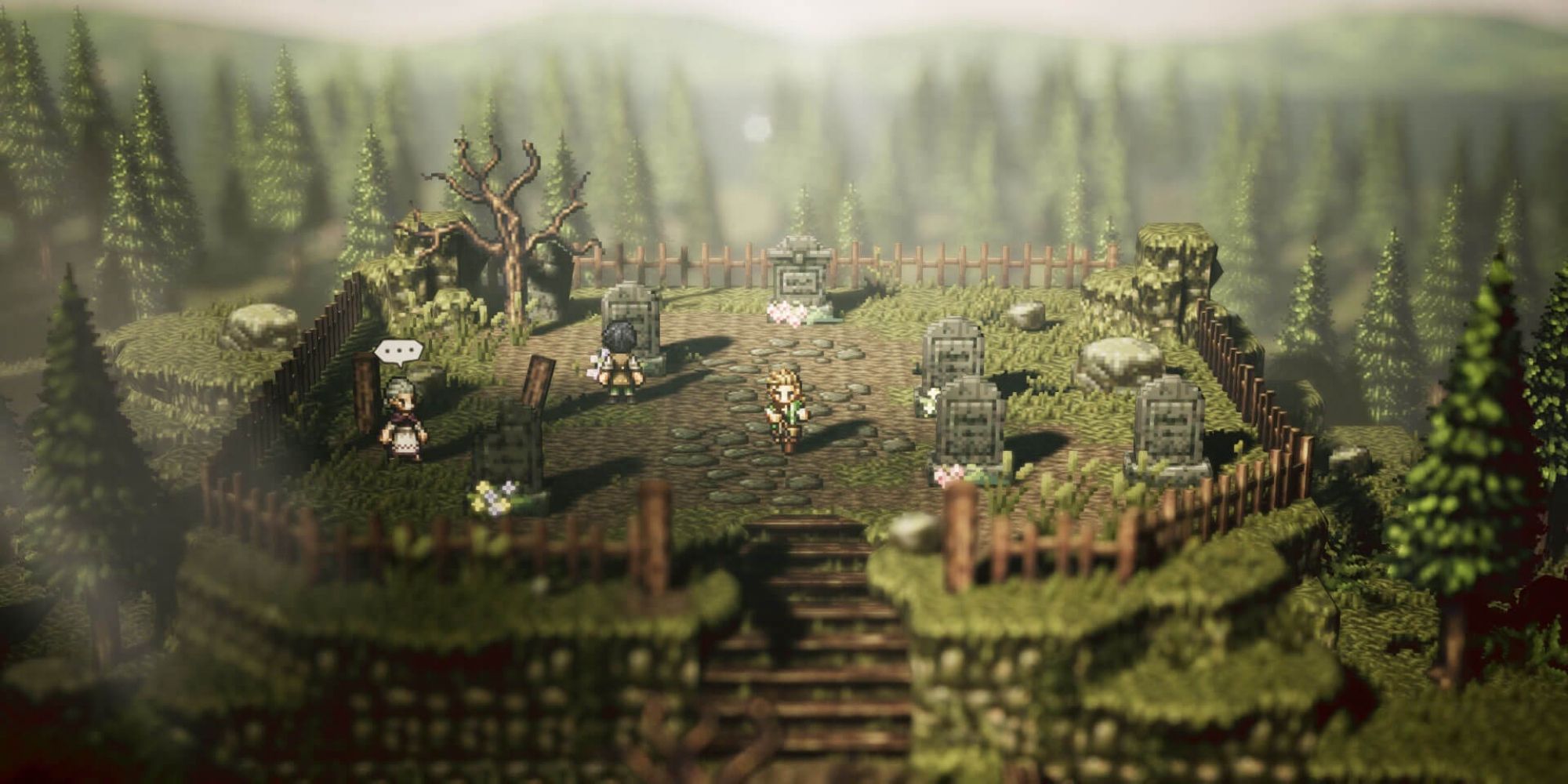 A player in a cemetery in Octopath Traveler