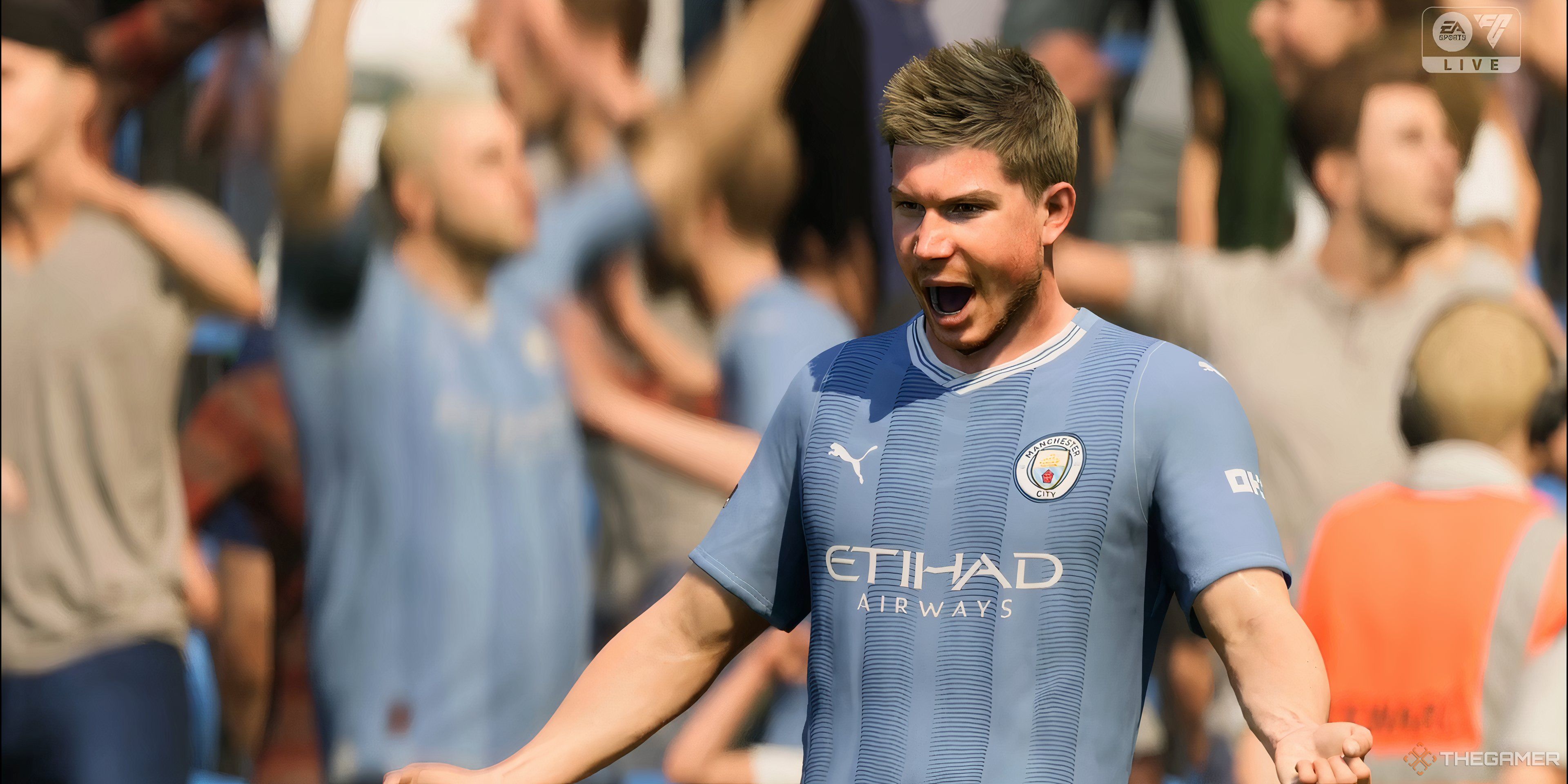 Kevin De Bruyne from Manchester City celebrating in EA Sports FC 25 