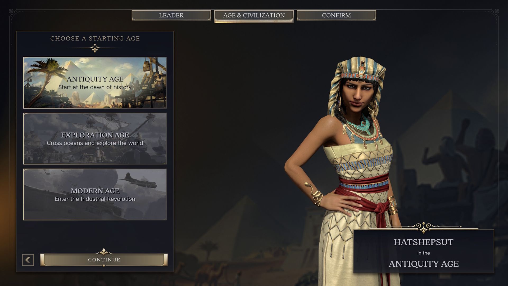 selecting hatshepsut for an antiquity age start in civilization 7.