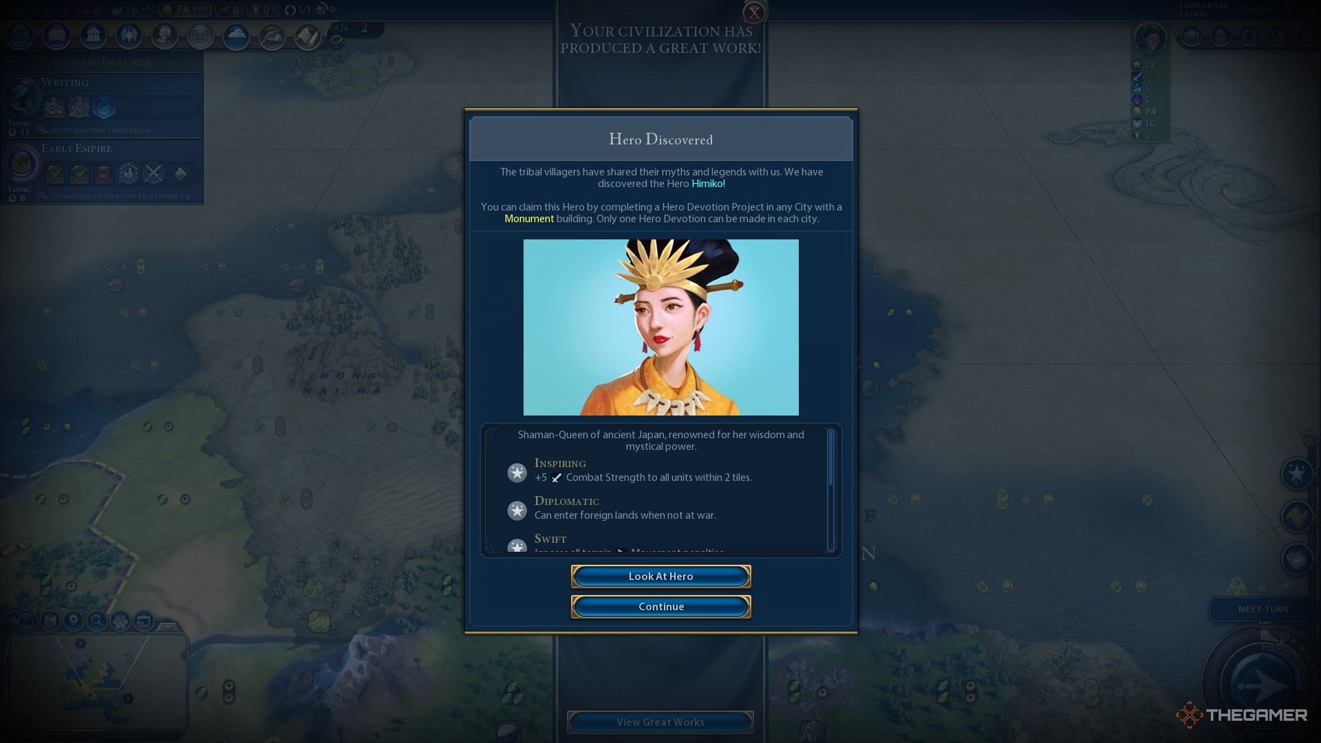 the player discovers the legend of himiko in civilization 6.