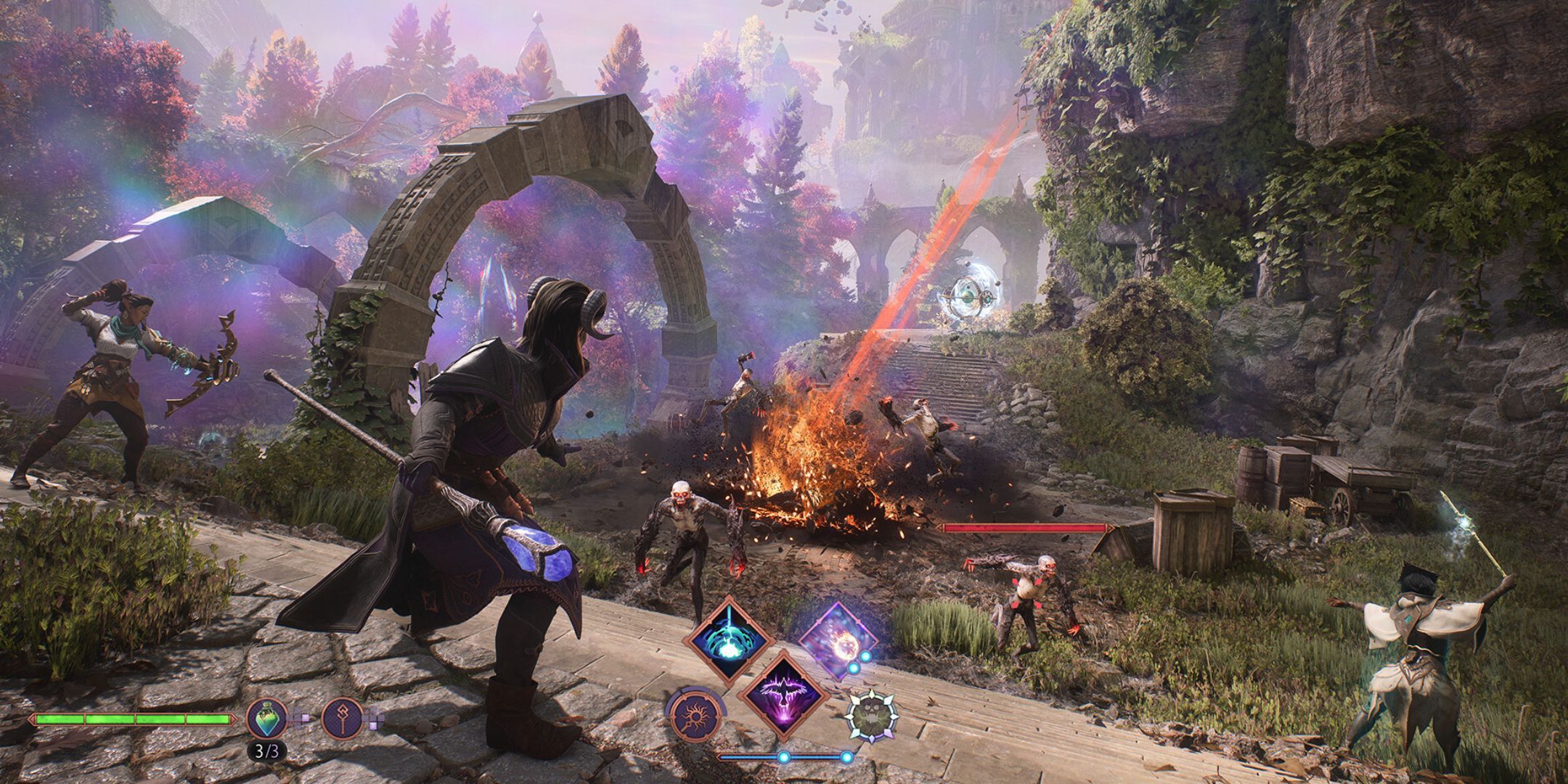 Dragon Age: The Veilguard's combat, showing a mage character choosing from different abilities. 