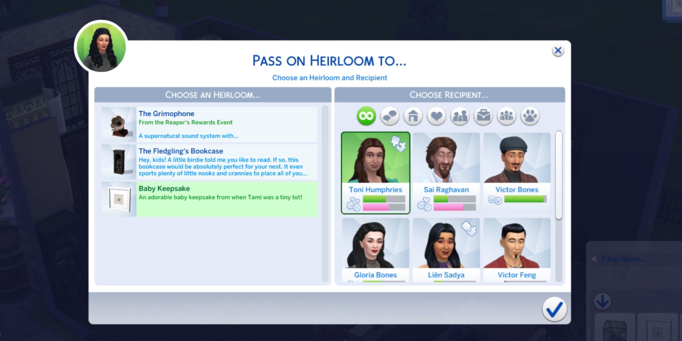 pass on heirloom the sims 4