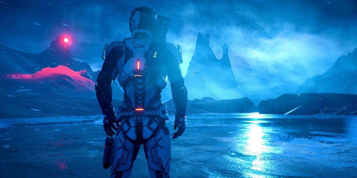 Mass Effect: Andromeda screenshot of Ryder looking at storm.