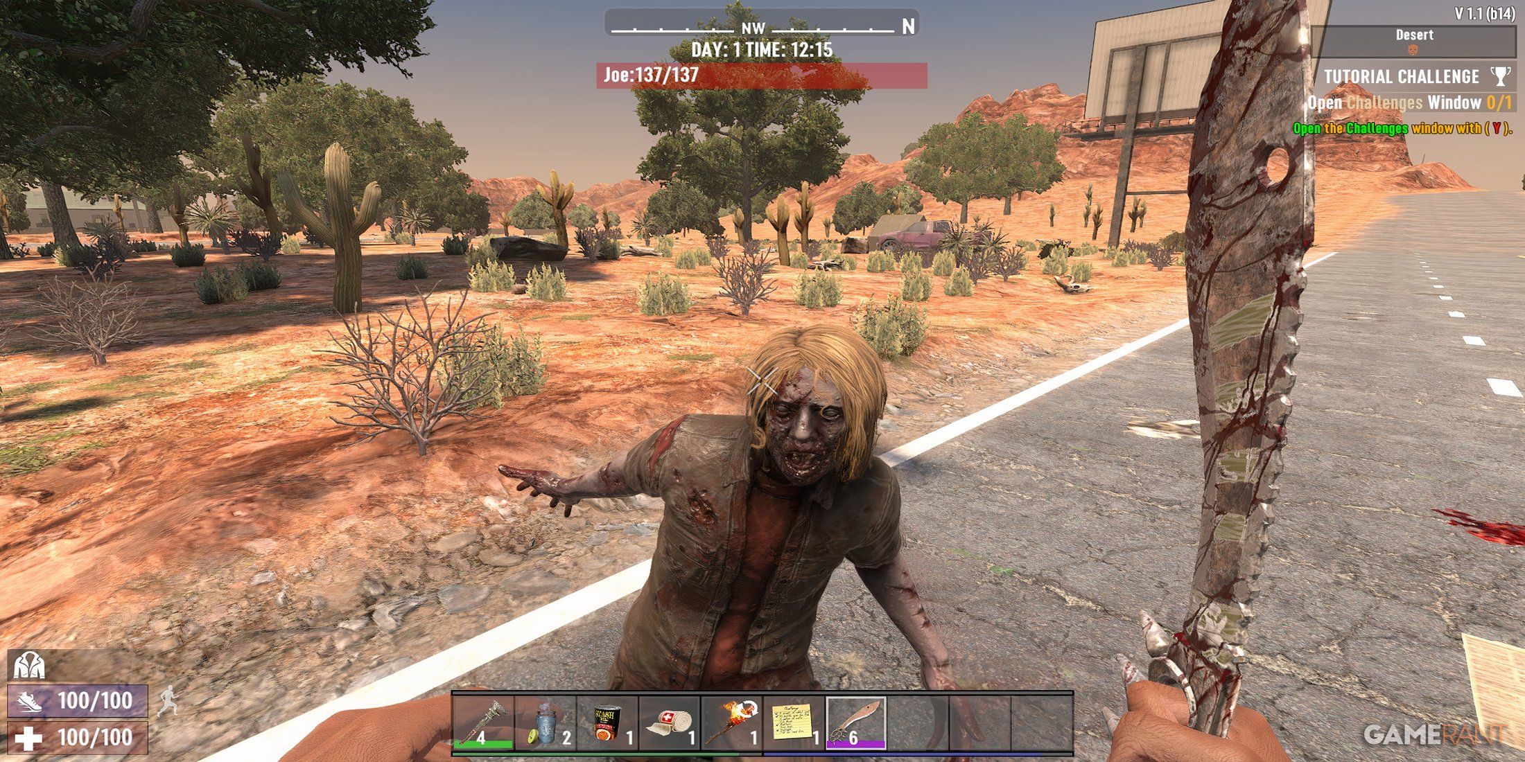 Fighting A Zombie With A Machete In 7 Days To Die