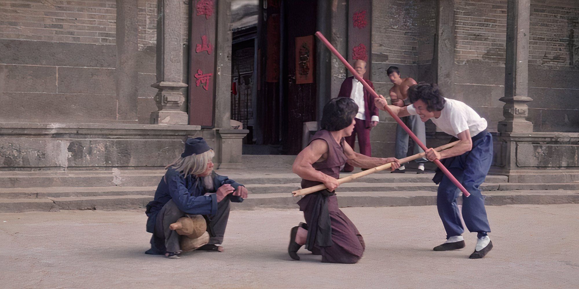 Jackie Chan fighting as Chien Fu