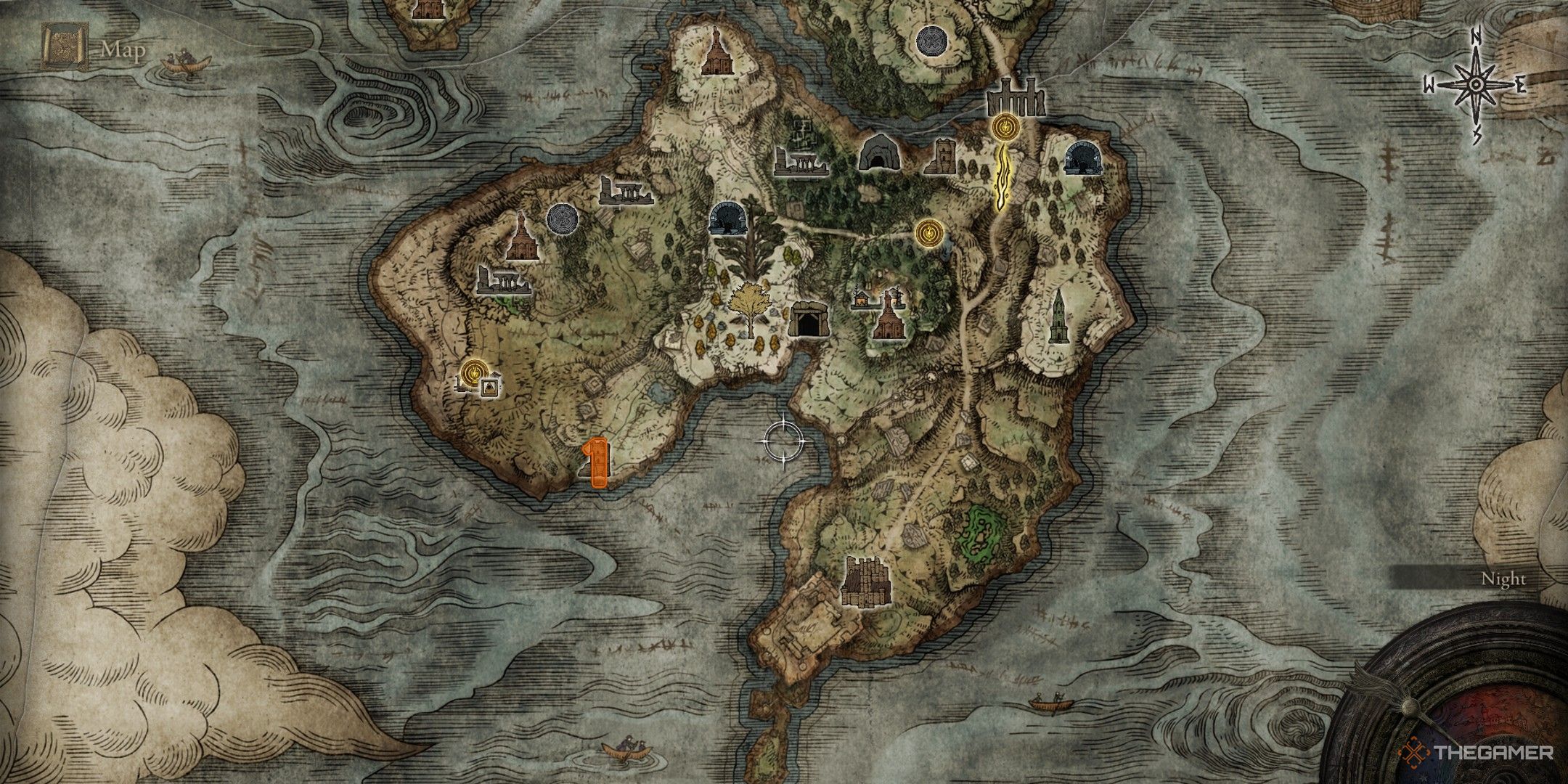 Elden Ring map of Weeping Peninsula showing waygate locations.