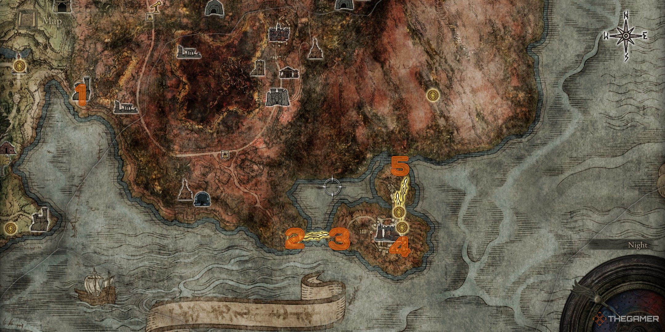 Elden Ring map of Caelid showing waygate locations.