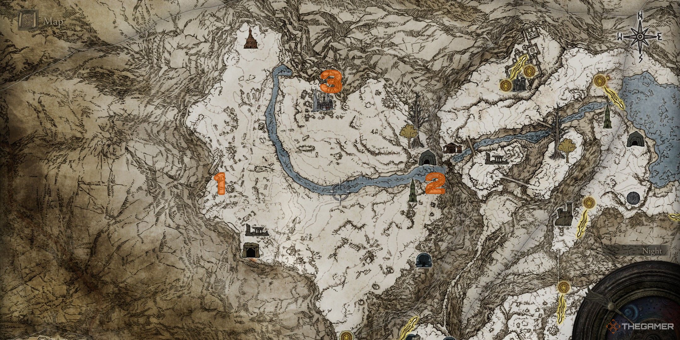 Elden Ring map of the Consecrated Snowfield showing waygate locations.