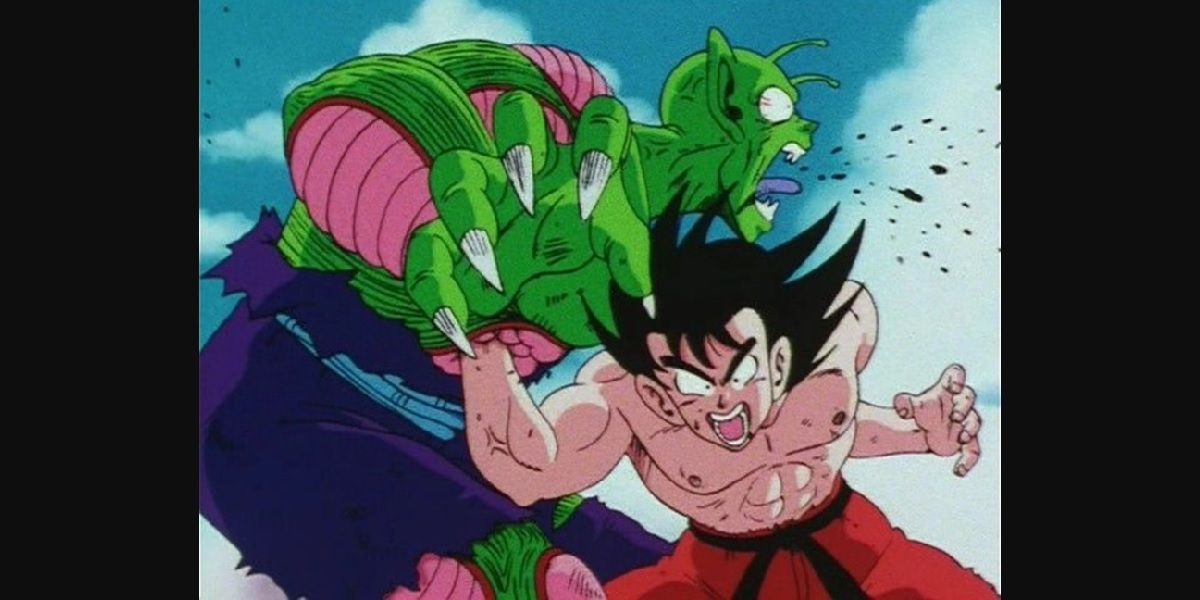 Goku punches Piccolo Jr. in the stomach in Dragon Ball.