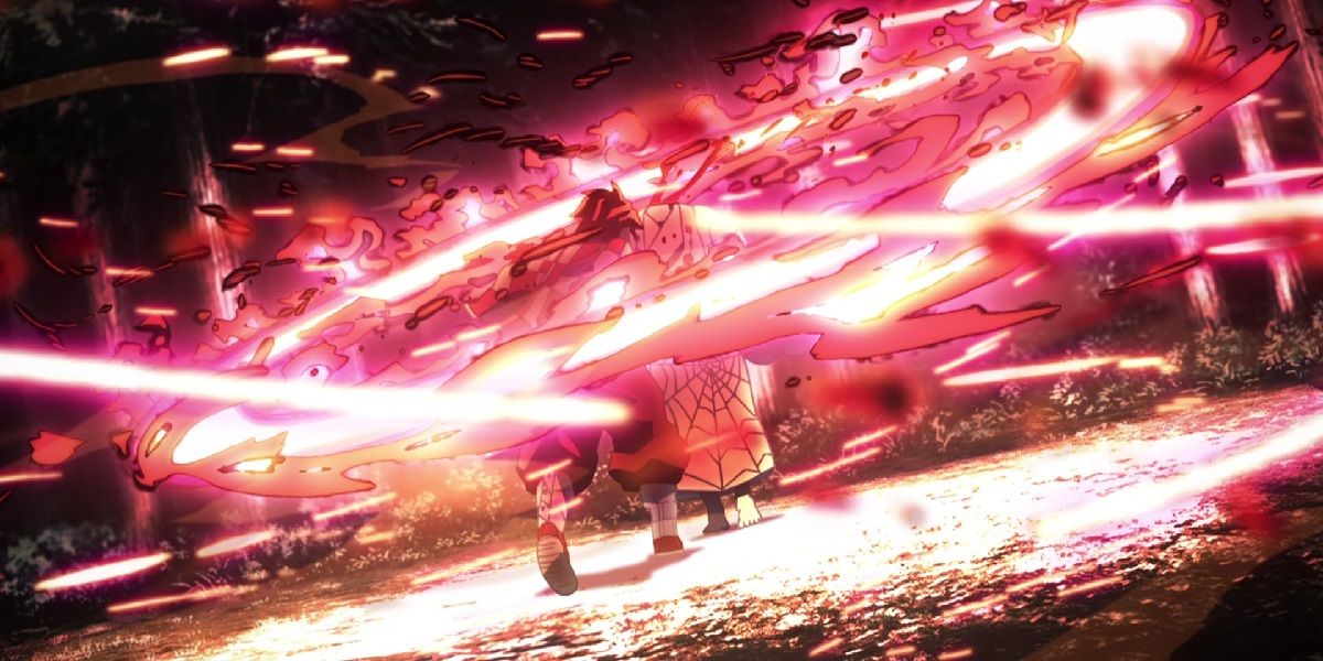 Tanjiro decapitates Rui using crimson flame in Demon Slayer.