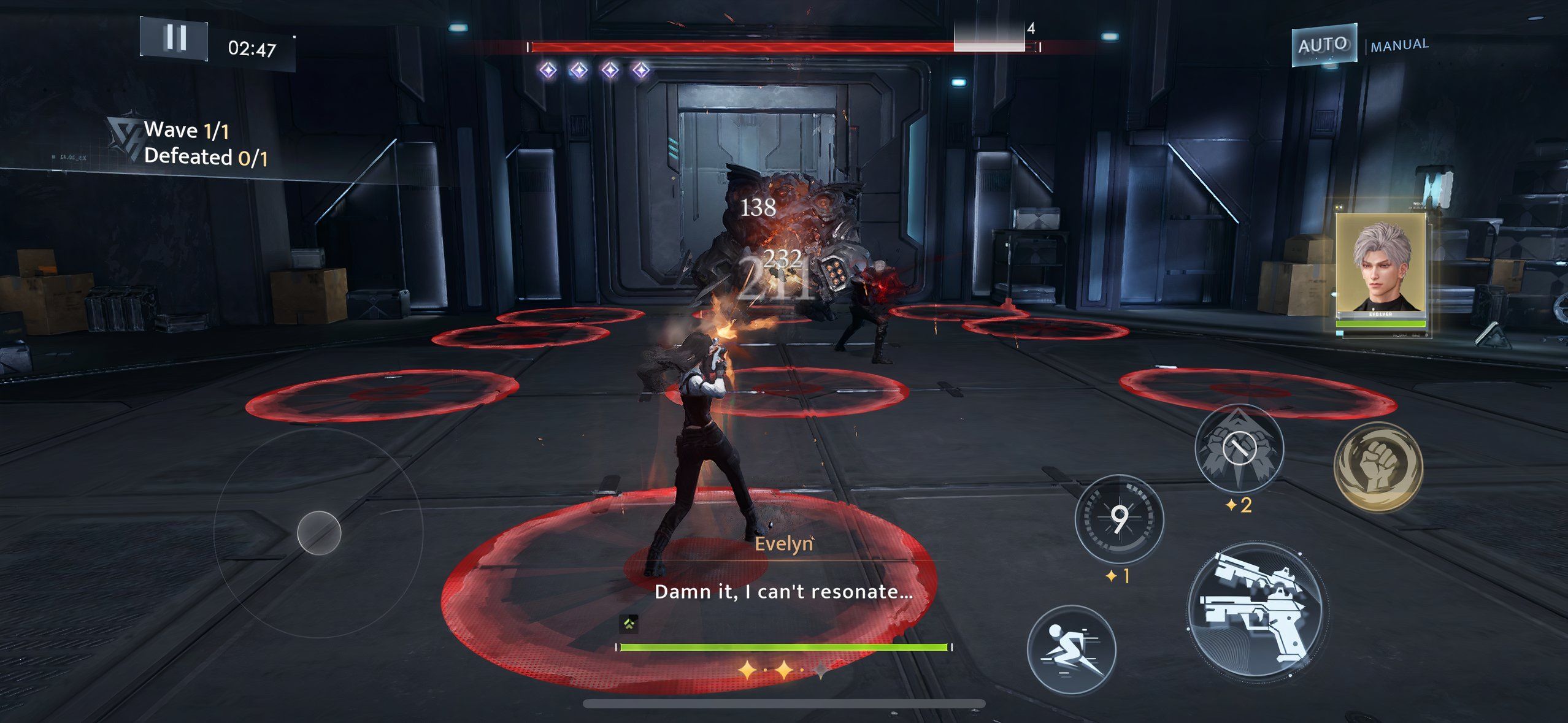 Love And Deepspace: An image of the player and Sylus battling a wanderer in auto combat mode