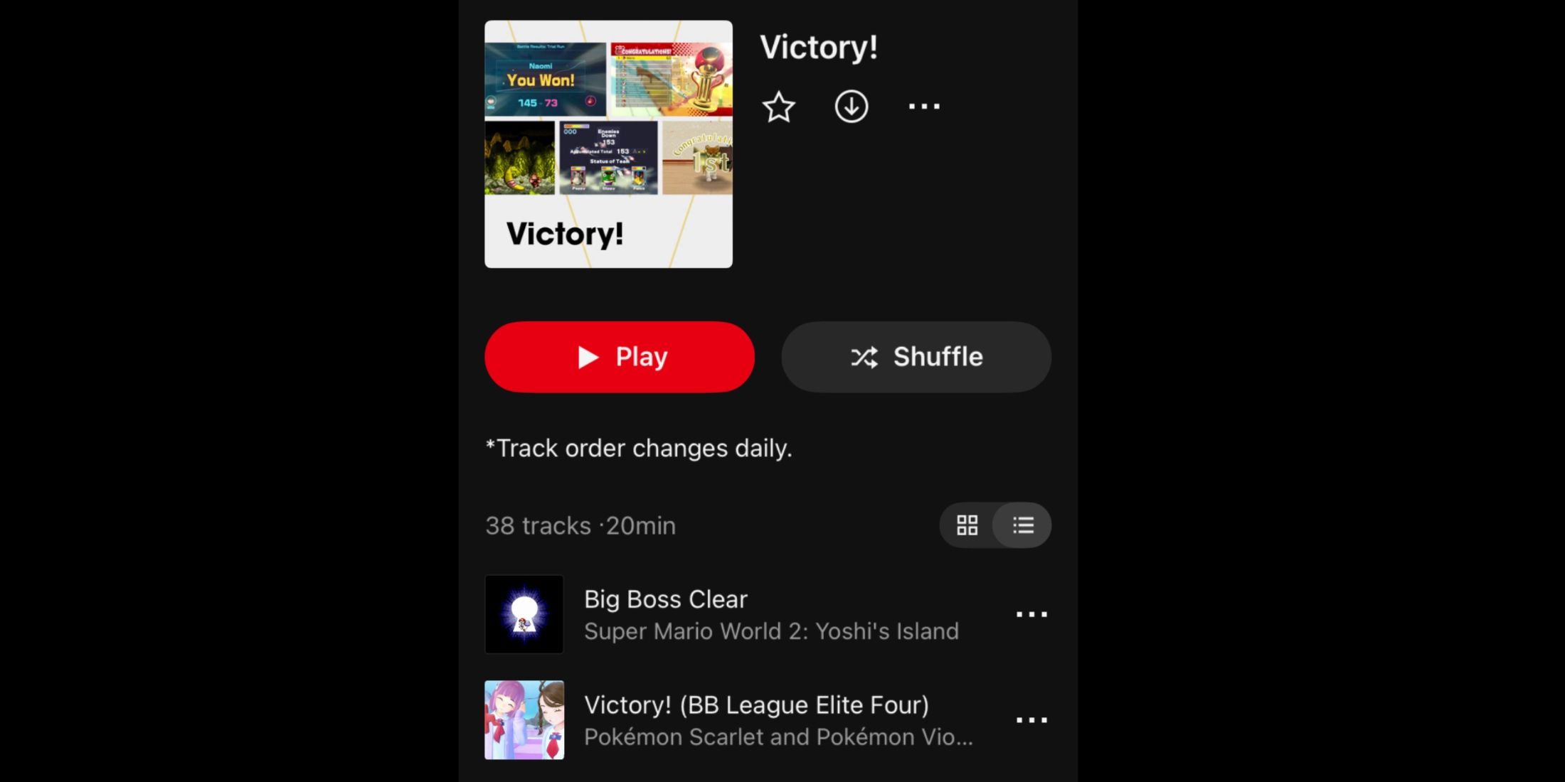 The Victory! playlist from Nintendo Music App