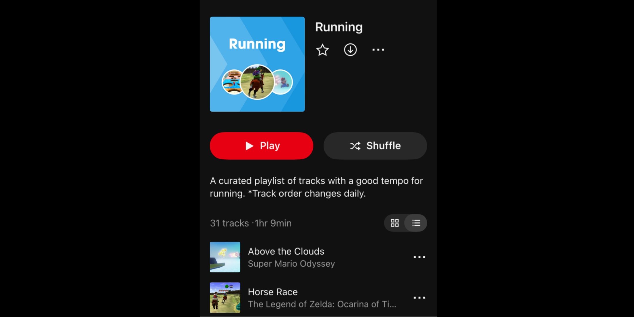 Running playlist from Nintendo Music App