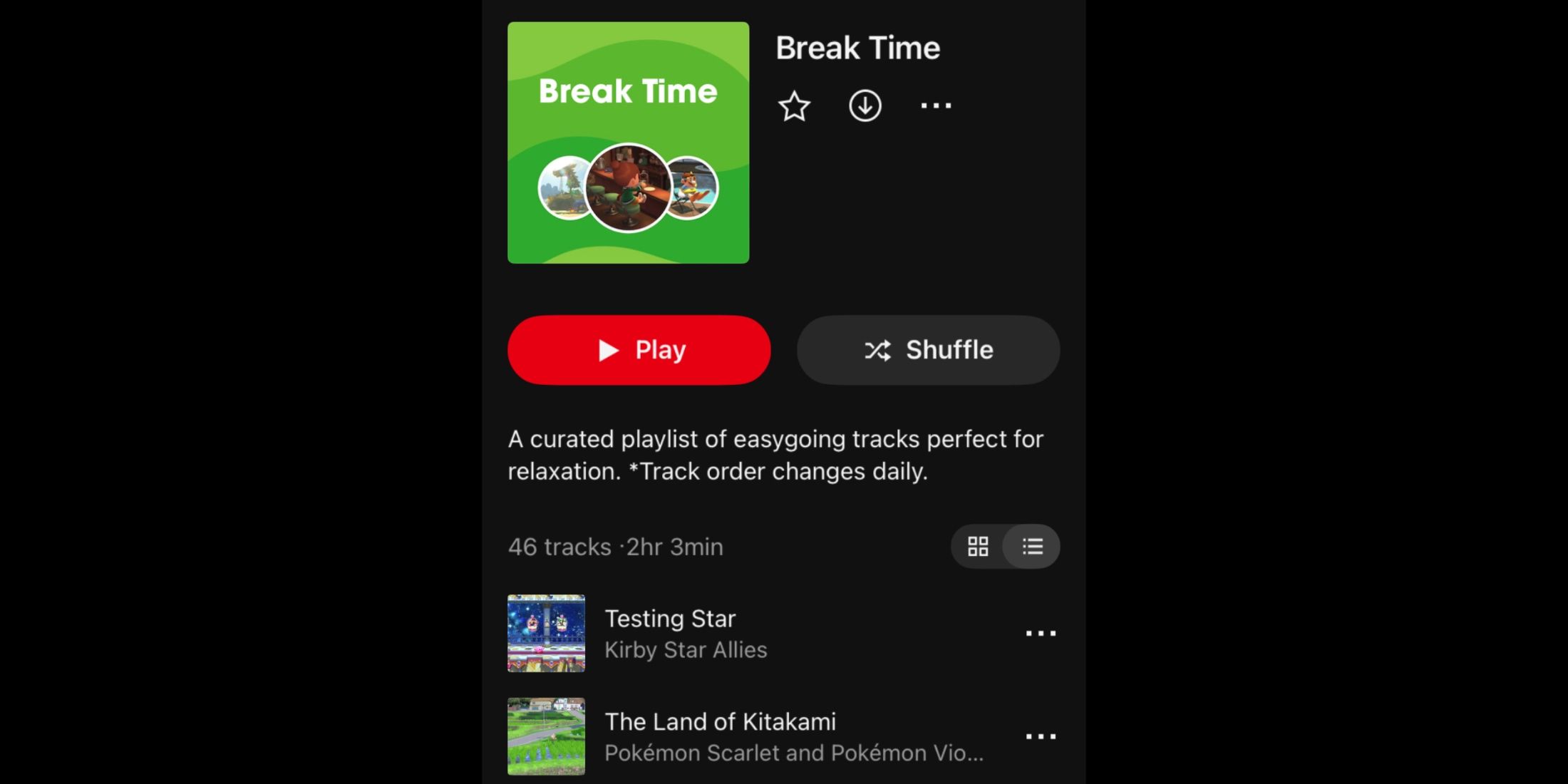 Break Time playlist for Nintendo Music app