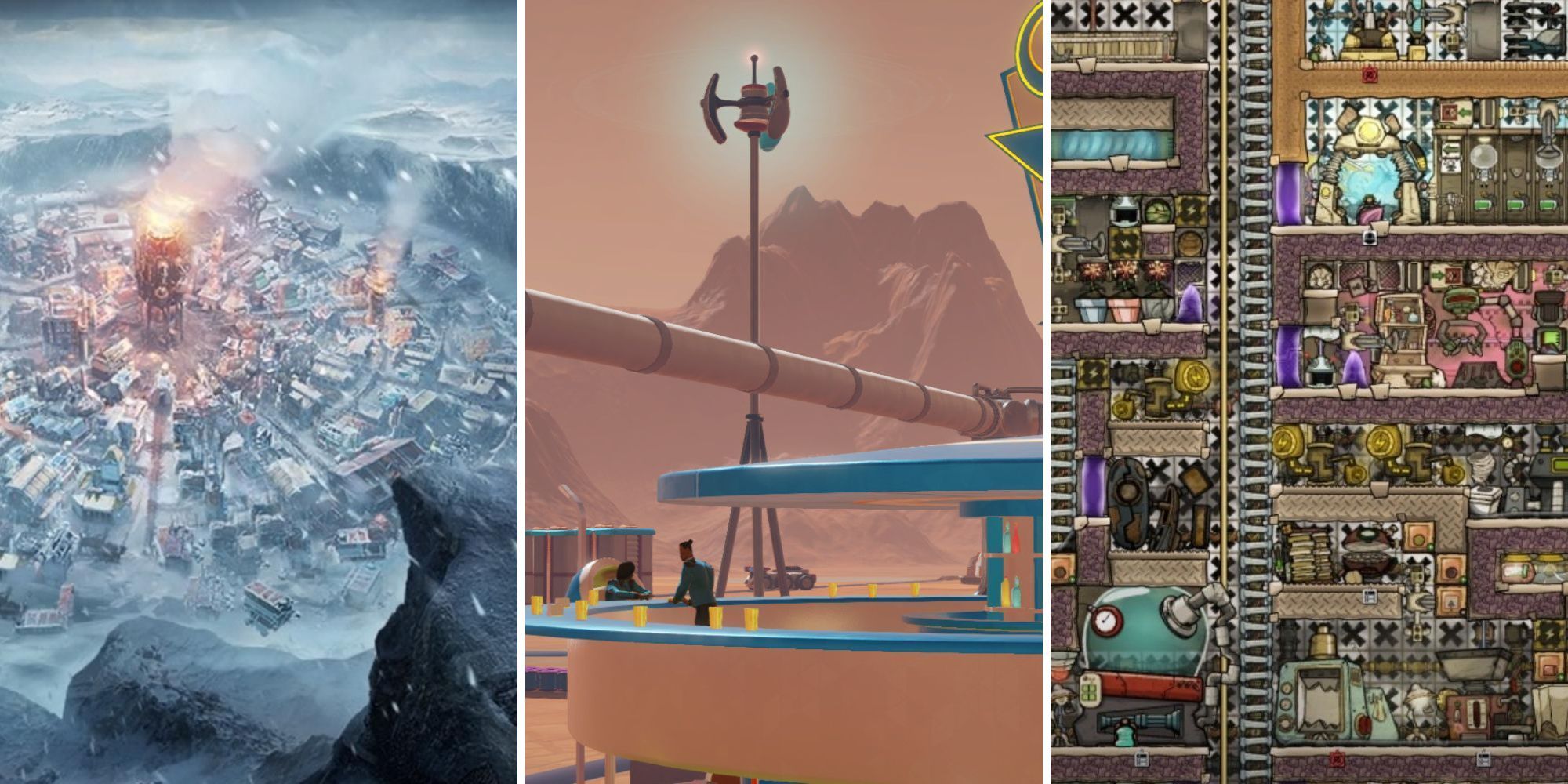 A grid showing the games Frostpunk, Surviving Mars, and Oxygen Not Included