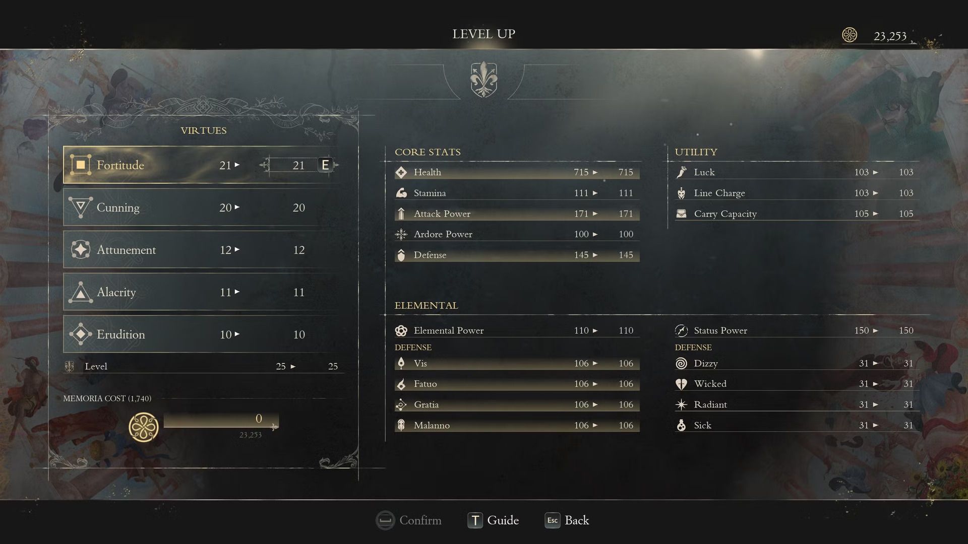 Maskless One loadout menu in Enotria: the Last Song.