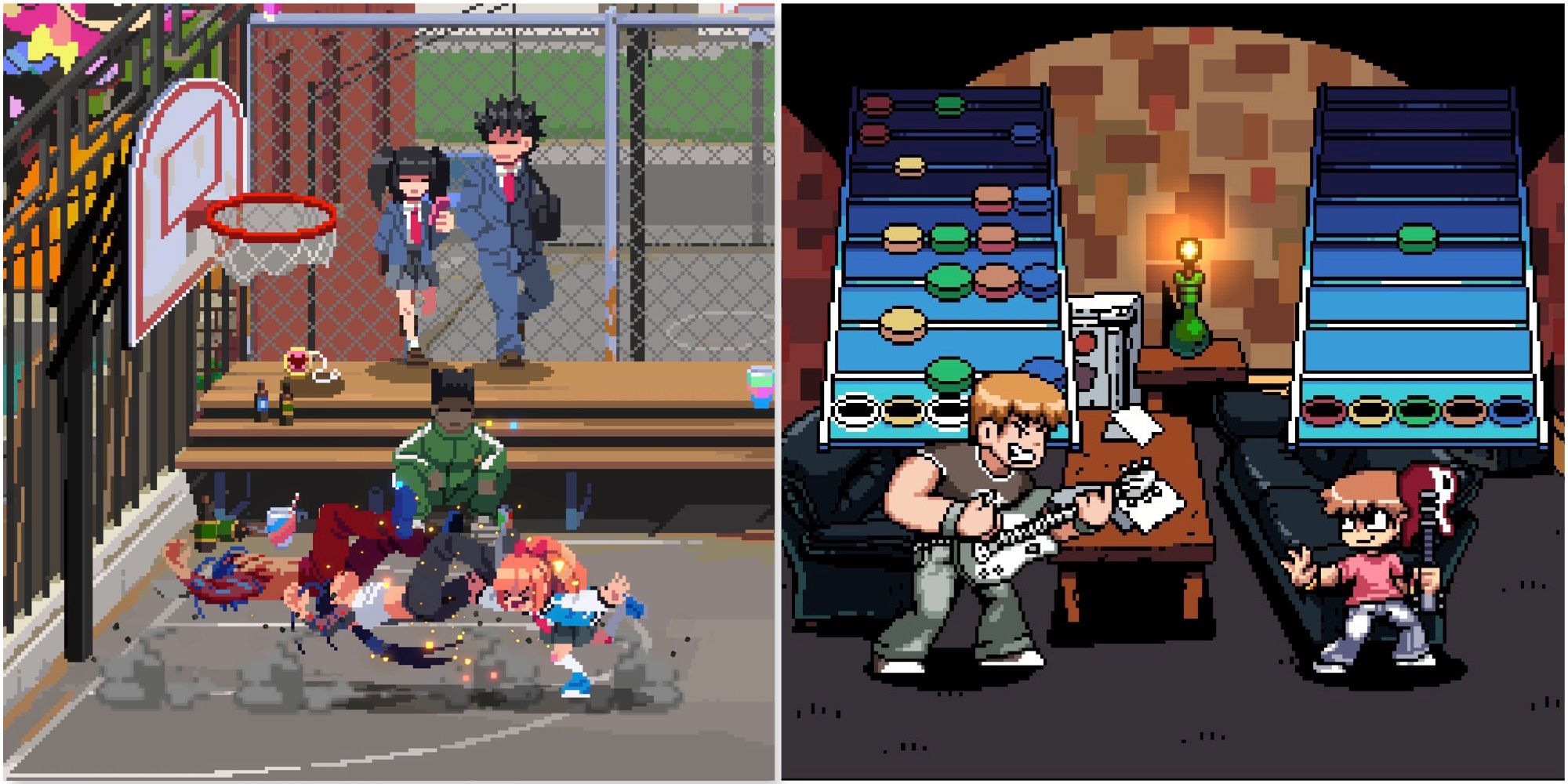 Fighting enemies in River City Girls 2 and Scott Pilgrim vs The World the game