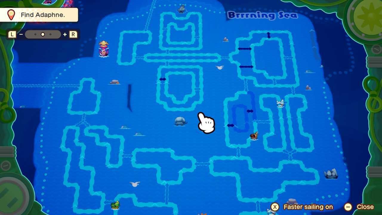 A map of the Brrrning Sea in Mario & Luigi: Brothership.