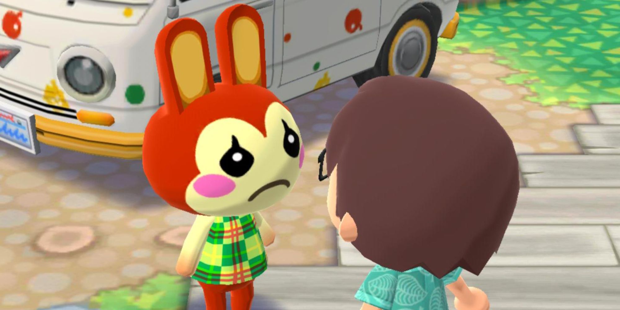 Bunnie frowning at a villager