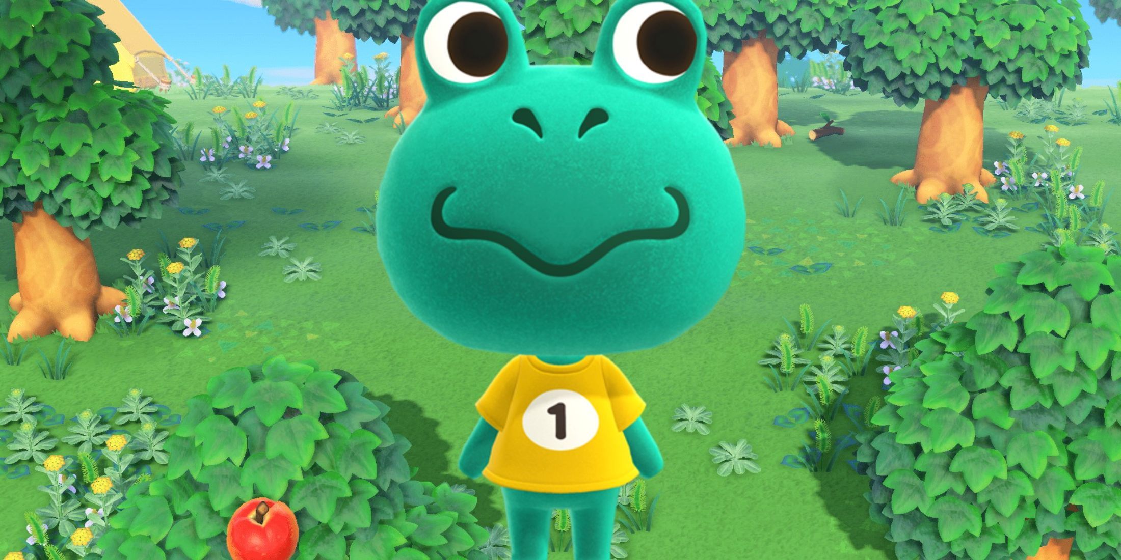 Animal Crossing's Tad in a yellow t-shirt with a one on it