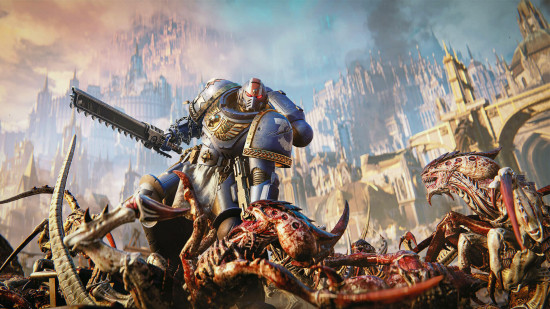 Best Warhammer 40K games: a space marine standing on the corpses of Tyranids