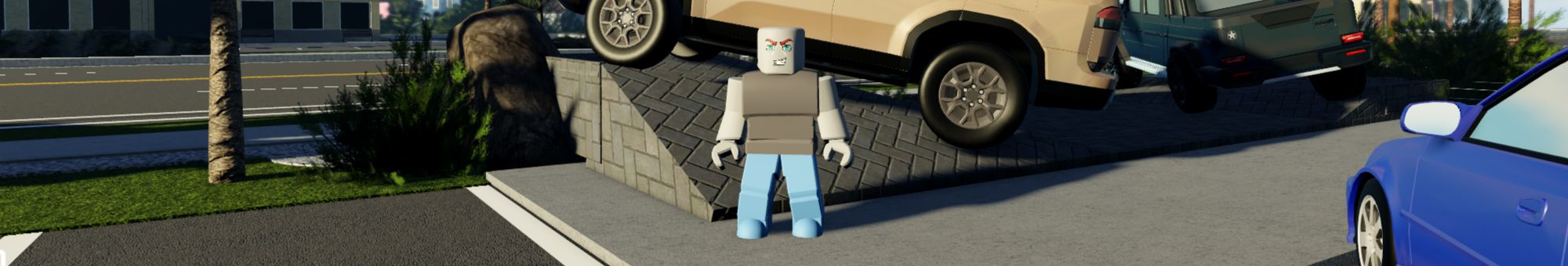 a player standing next to a car in Roblox: Jupiter Florida 