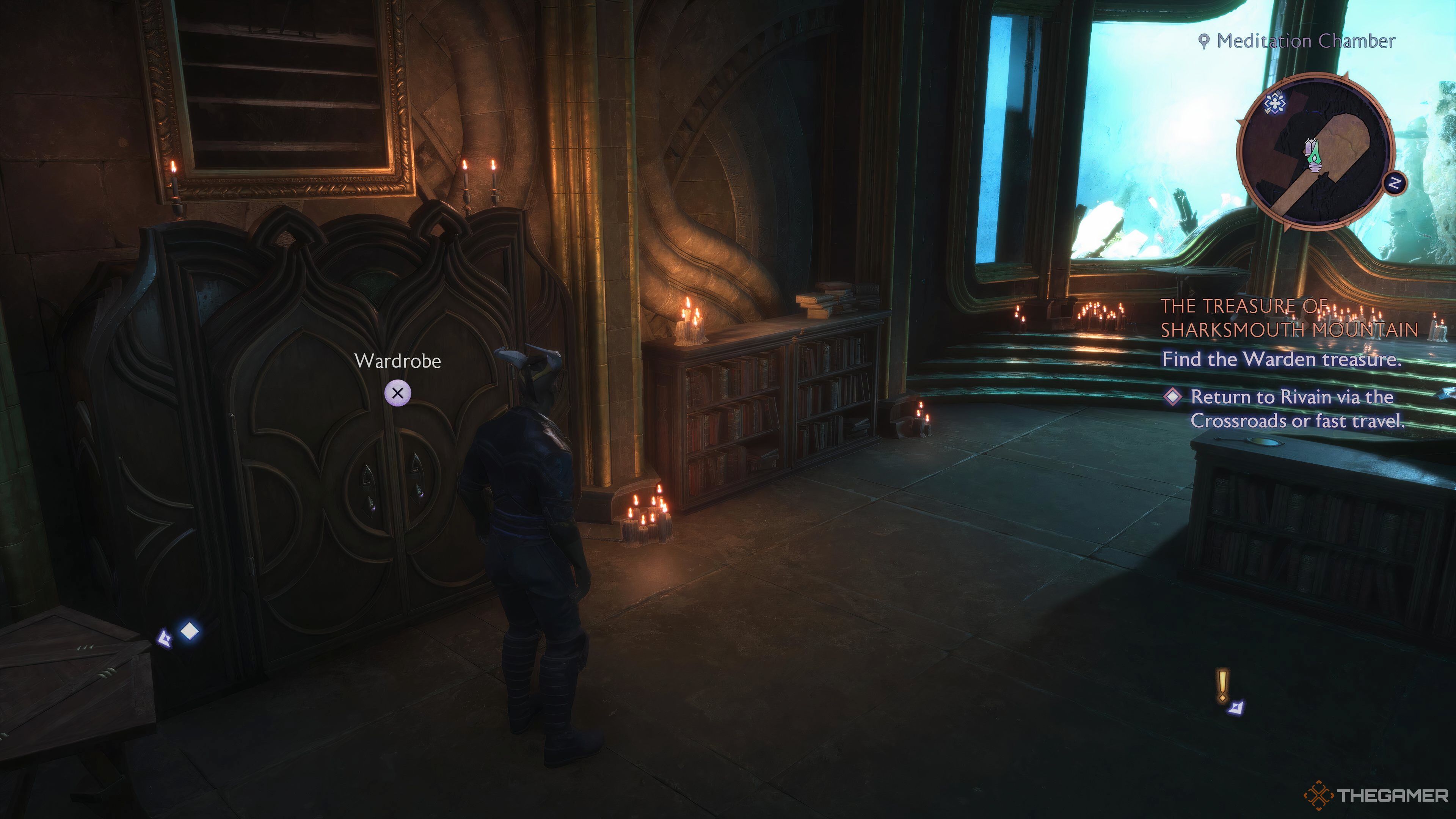 Rook interacting with the Wardrobe in Dragon Age: The Veilguard.