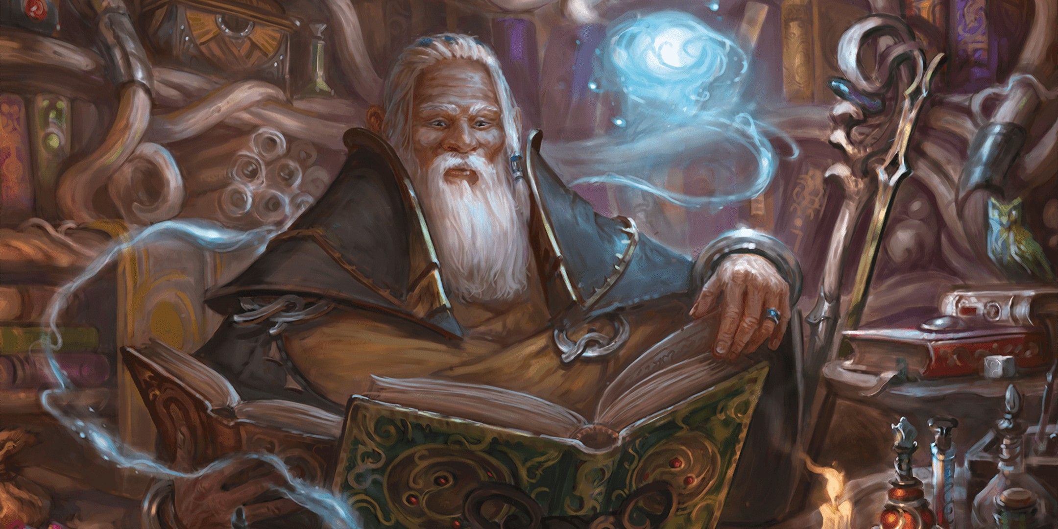 Dungeons & Dragons image showing a wizard reading his book.