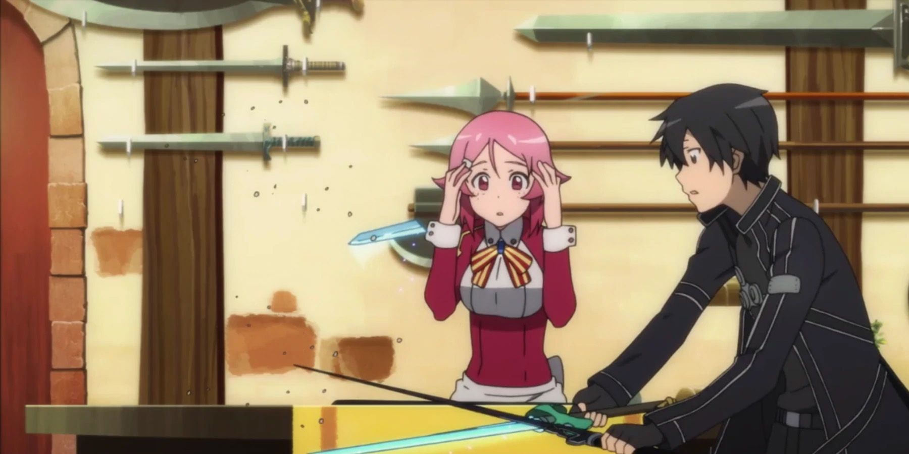 Kirito testing a weapon in Sword Art Online