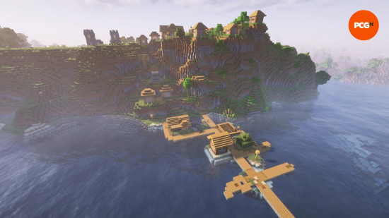 A cliffside plains village in one of the best Minecraft seeds.